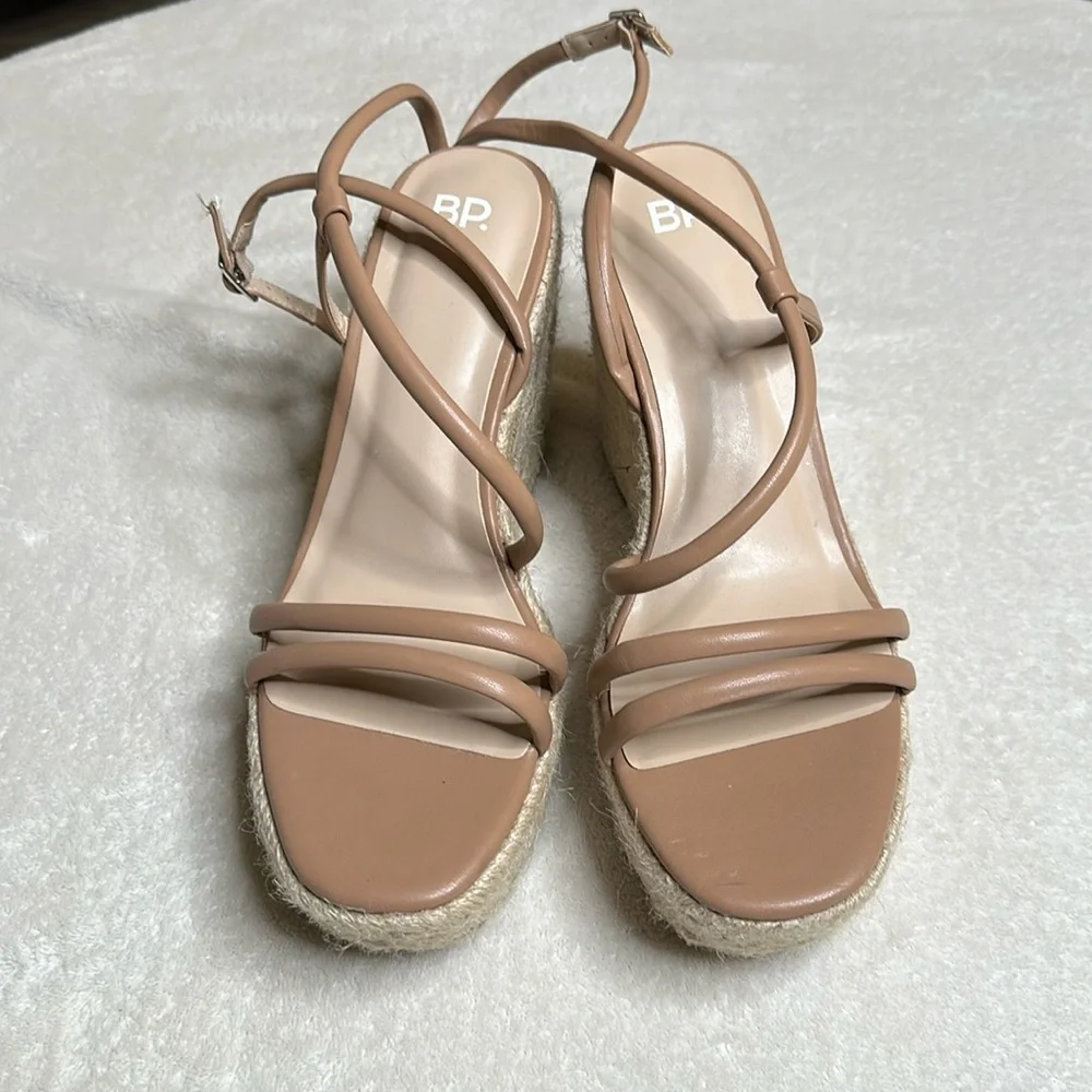 BP. Cohan Wedge‎ Espadrille Sandals Size 11 Strappy Ankle Strap Tan